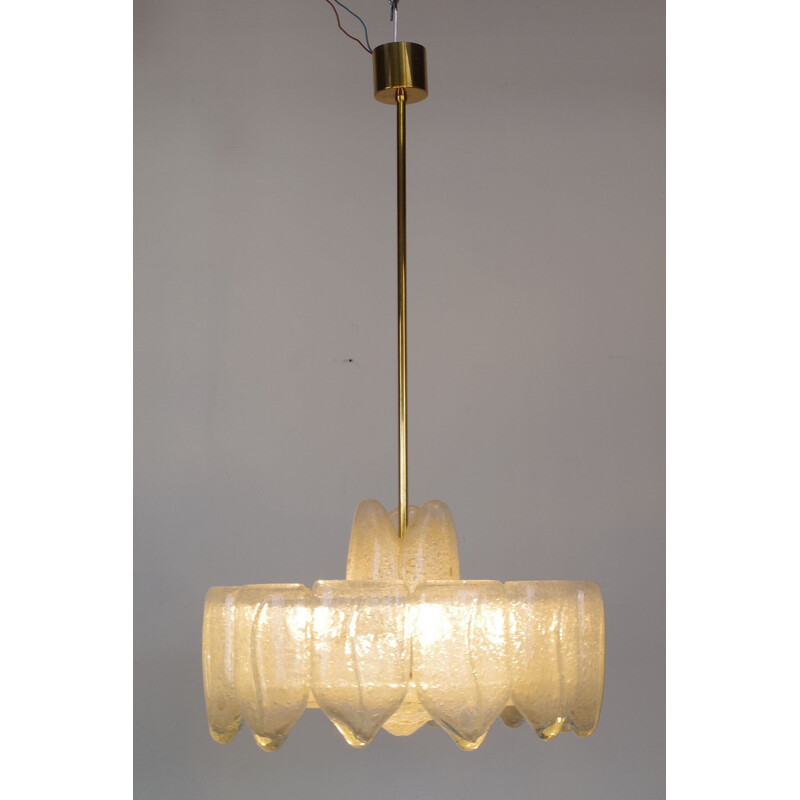 Vintage frosted glass chandelier by Doria Leuchte, 1960