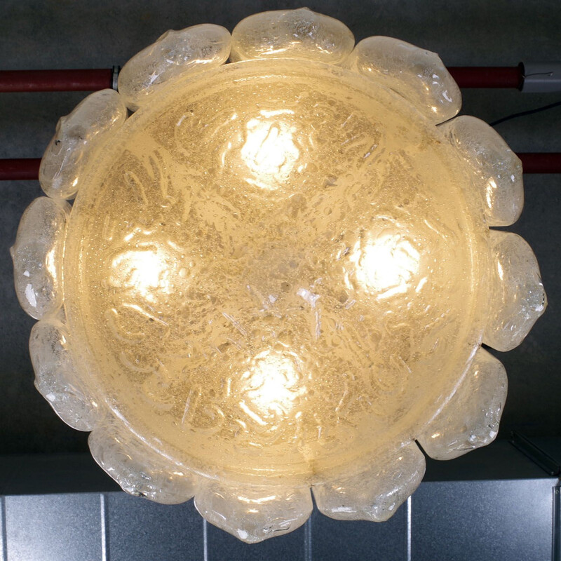 Vintage frosted glass chandelier by Doria Leuchte, 1960