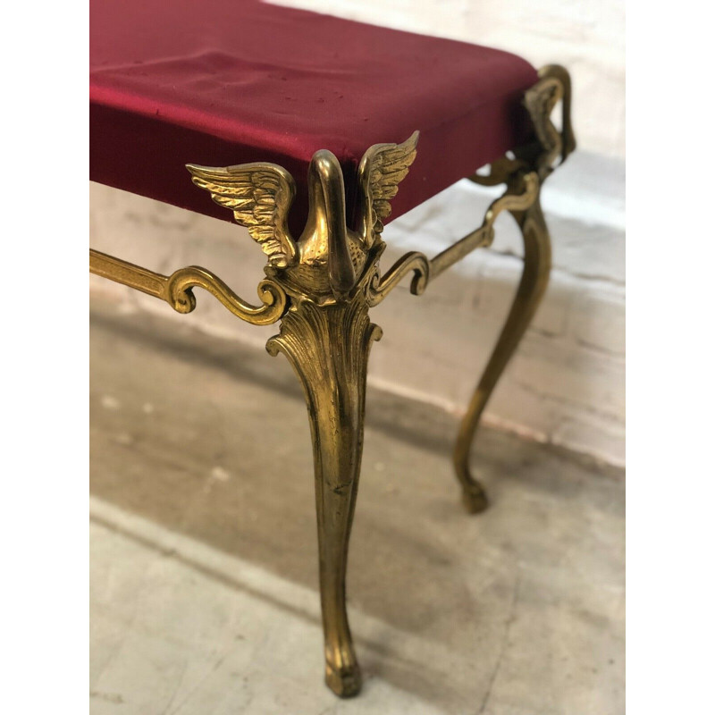 Bench end of vintage bronze and brass sofa on 4 swan feet 1950