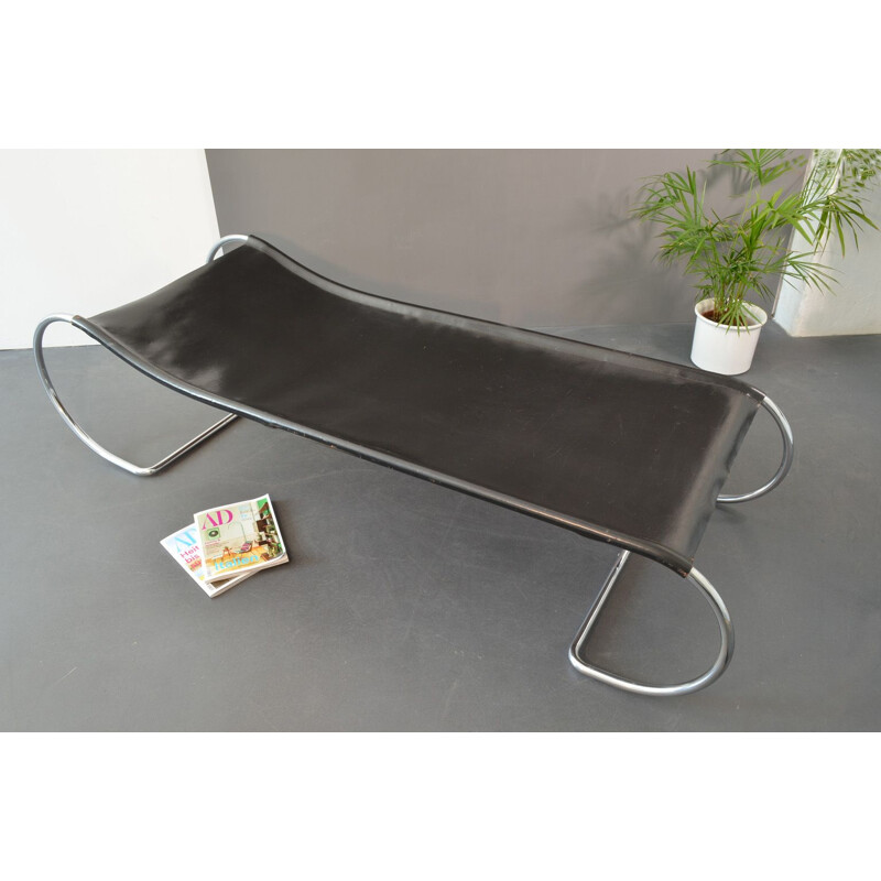 Chaise longue vintage LS 22 in tubolare d'acciaio e pelle di Anton Lorenz per Thonet, Germania 1940