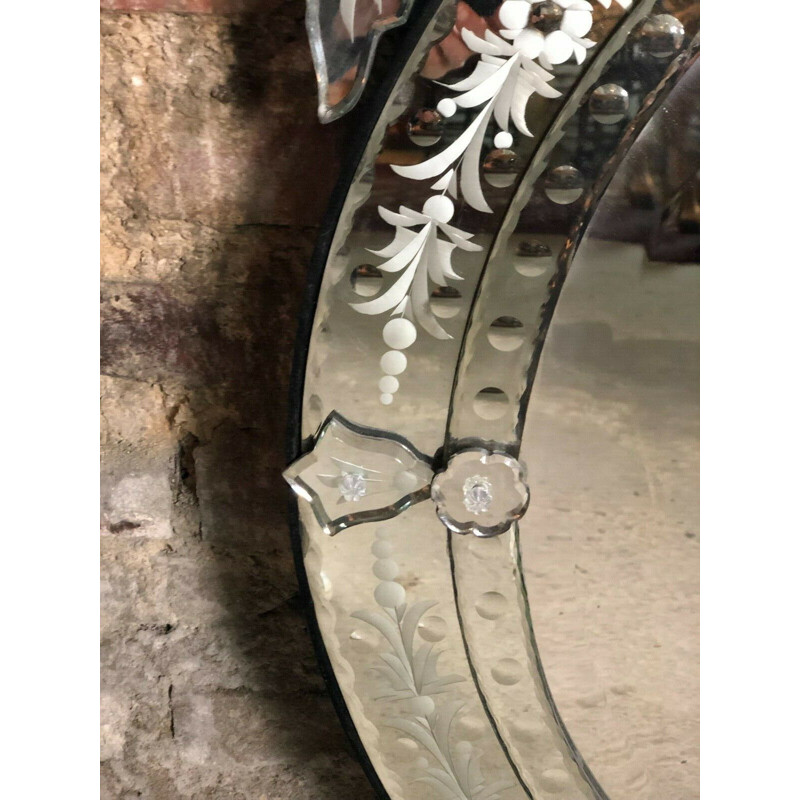 Miroir de Venise vintage ovale à fronton, 1980