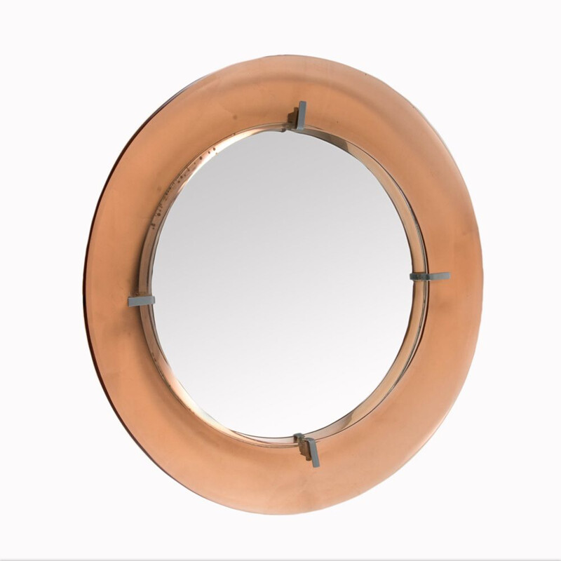 Vintage circular glass mirror by Cristal Art, Italy 1960