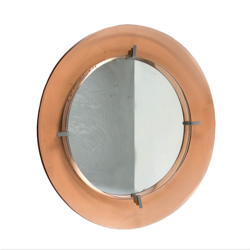 Vintage circular glass mirror by Cristal Art, Italy 1960