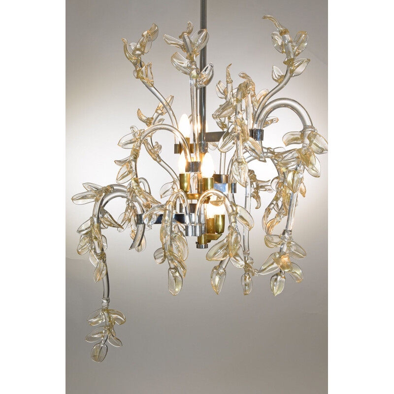 Vintage water lily chandelier in Murano glass, Italy 1950
