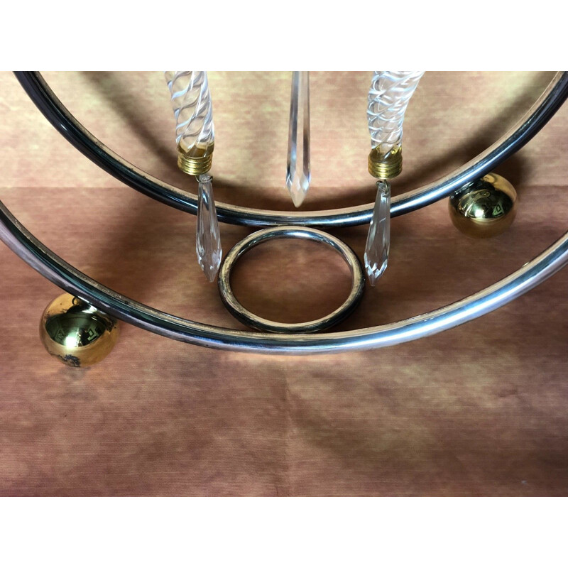Bougeoir cornes de cristal suspendues en métal doré et argenté signé Vuillermet