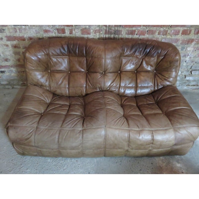 Vintage leather Kashima sofa Ligne Roset by Michel Ducaroy