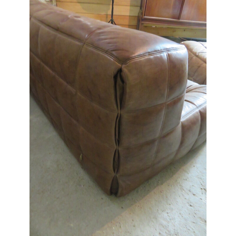 Vintage leather Kashima sofa Ligne Roset by Michel Ducaroy