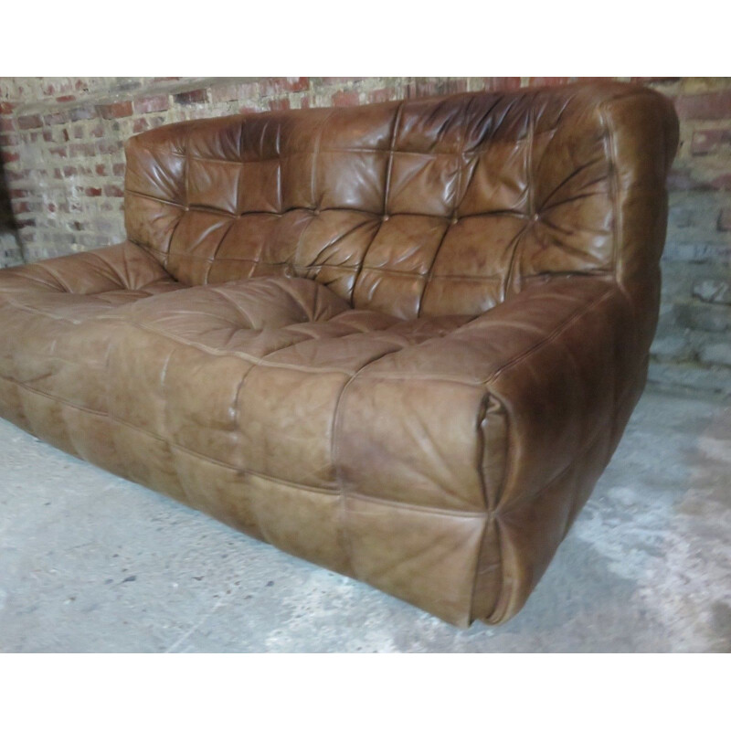 Vintage leather Kashima sofa Ligne Roset by Michel Ducaroy