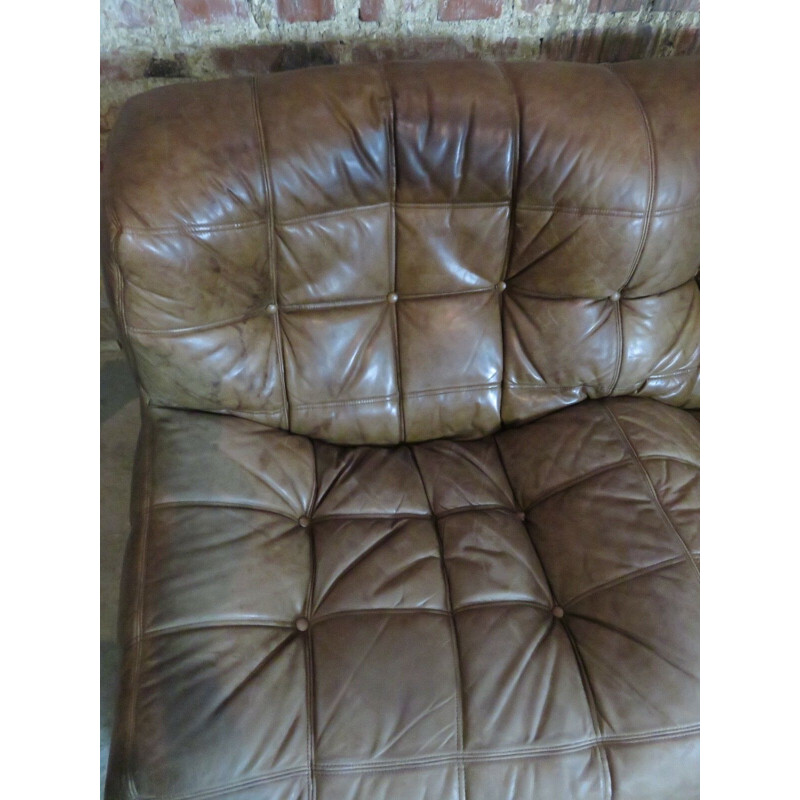 Vintage leather Kashima sofa Ligne Roset by Michel Ducaroy