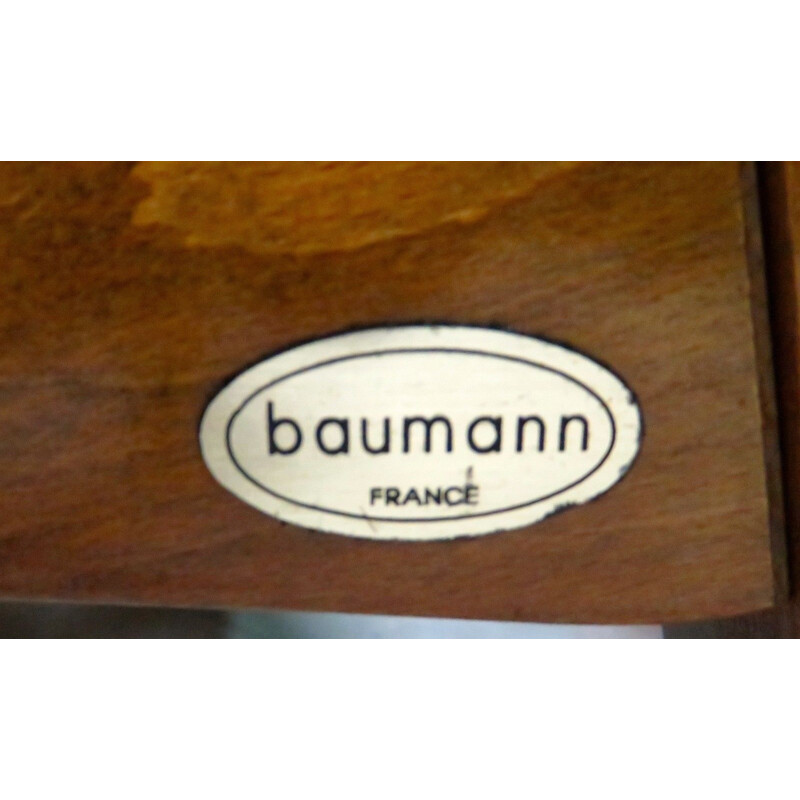 Pair of Baumann Armchairs in beech and skai 1980