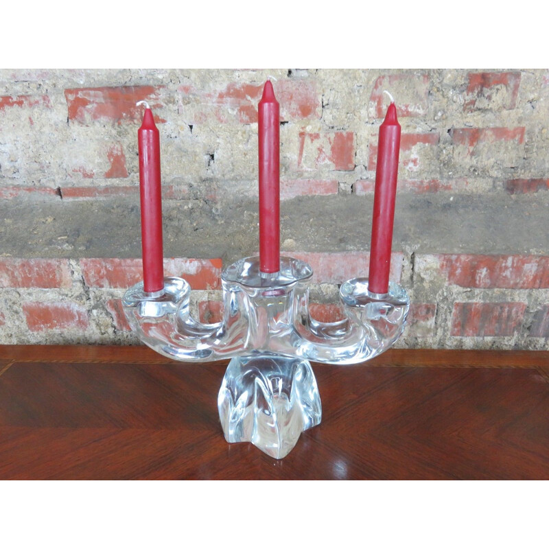 Vintage Daum crystal candlestick with 3 branches