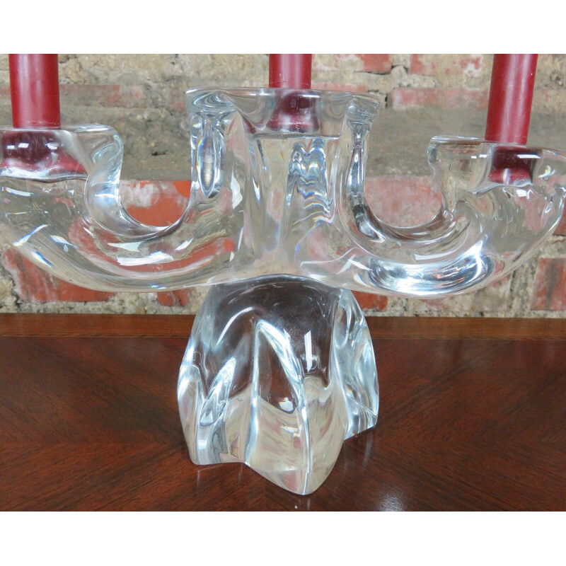 Vintage Daum crystal candlestick with 3 branches