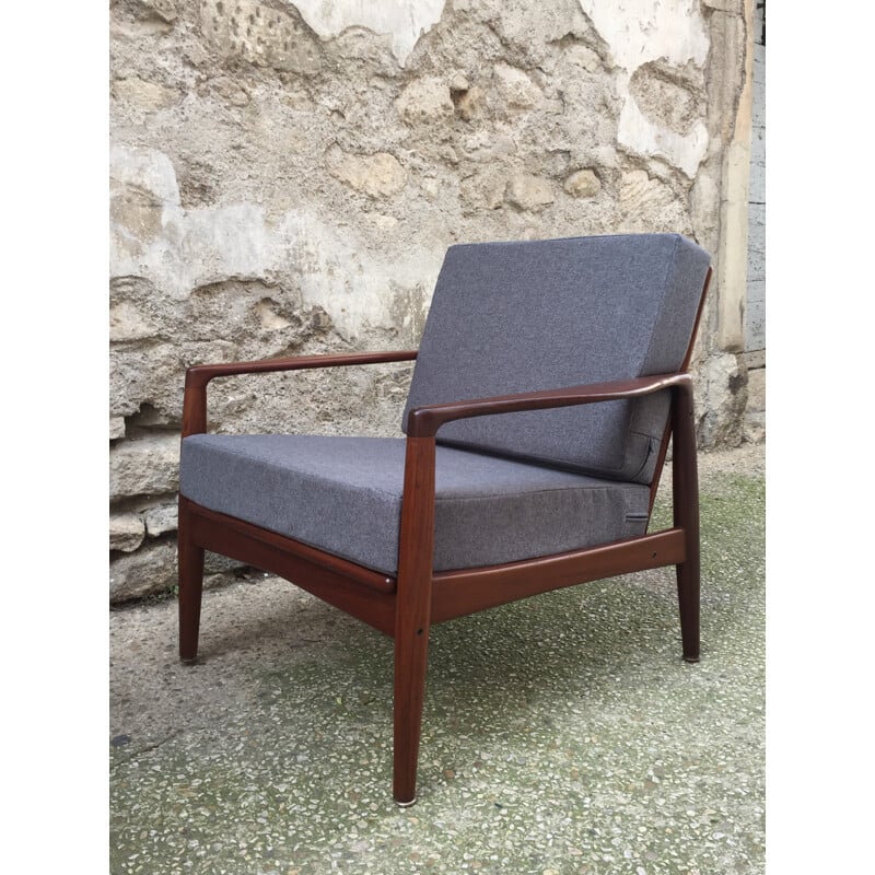 Paire de fauteuils en palissandre et tissu gris, Grete JALK - 1960