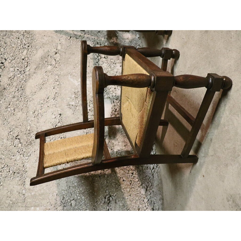 Paire de fauteuils vintage en bois et paille 1940
