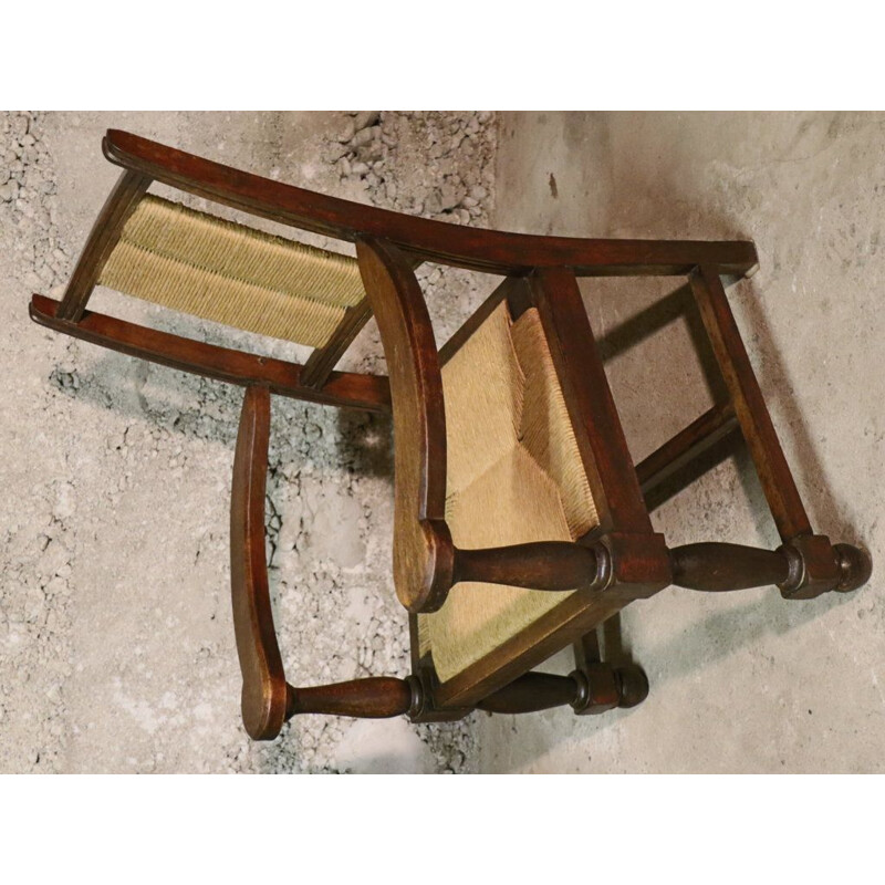Paire de fauteuils vintage en bois et paille 1940