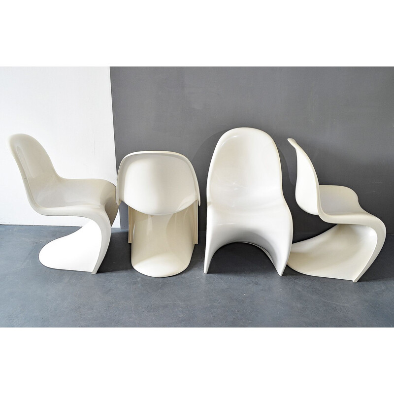 Set of 4 vintage white chairs by Verner Panton for Hermann Miller, 1974