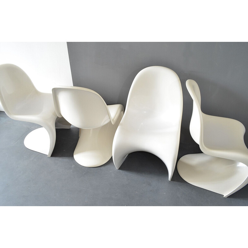 Ensemble de 4 chaises blanches vintage de Verner Panton pour Hermann Miller, 1974