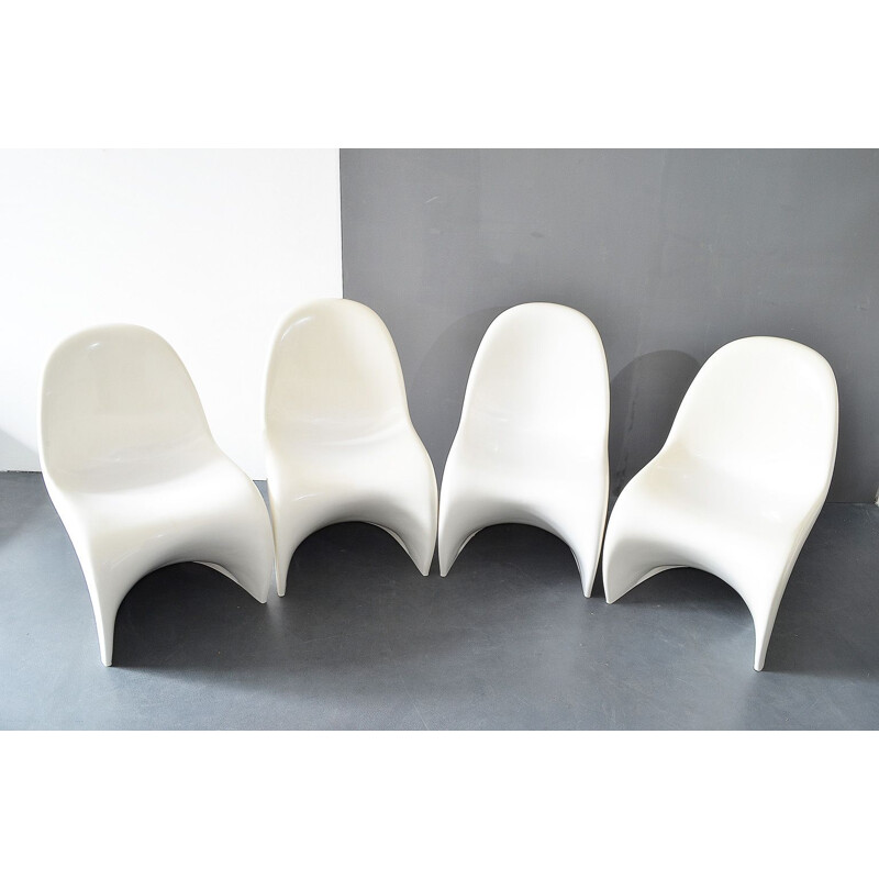 Ensemble de 4 chaises blanches vintage de Verner Panton pour Hermann Miller, 1974