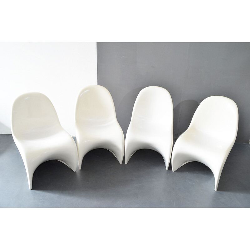 Set of 4 vintage white chairs by Verner Panton for Hermann Miller, 1974