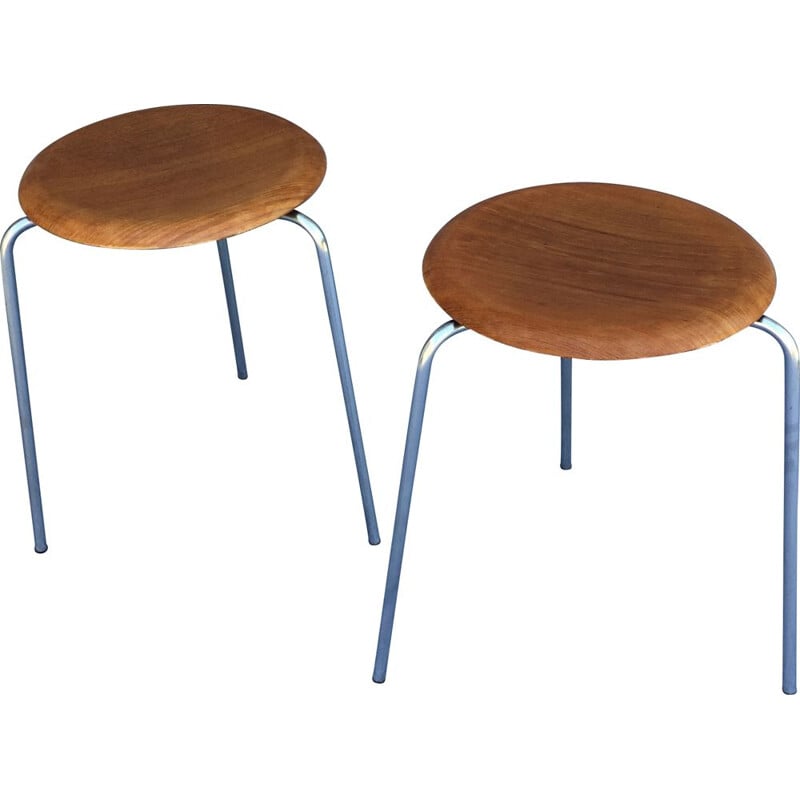 Pairs of vintage teak stools by Arne Jacobsen