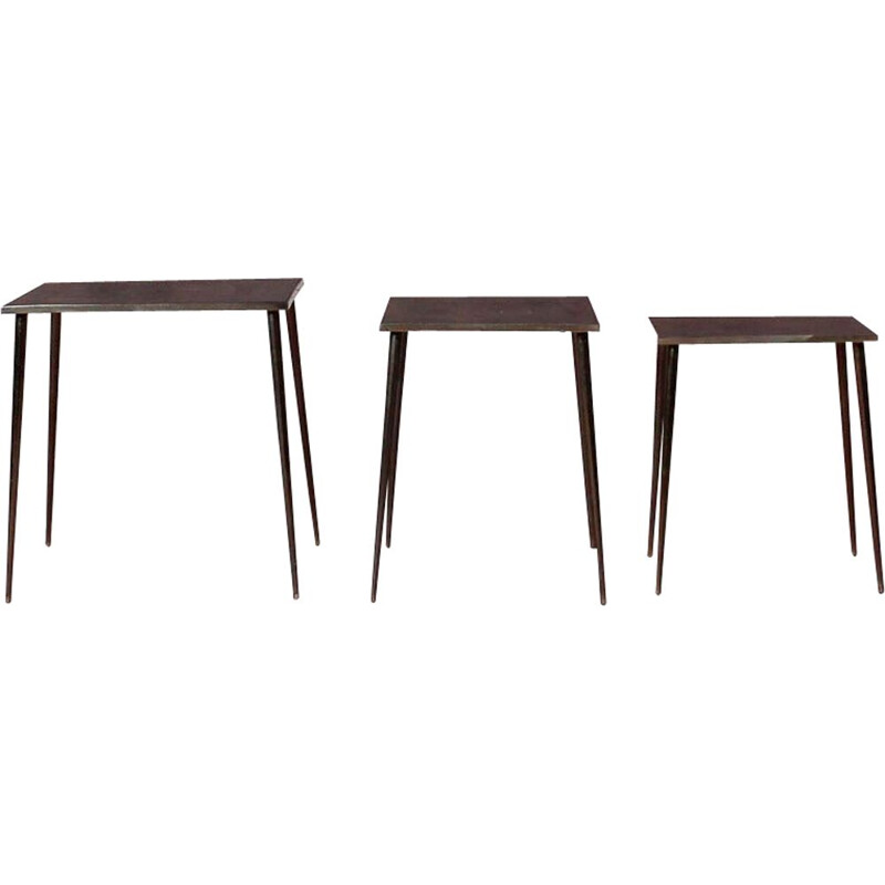 Ensemble de 3 tables gigognes vintage avec pieds compas, 1960