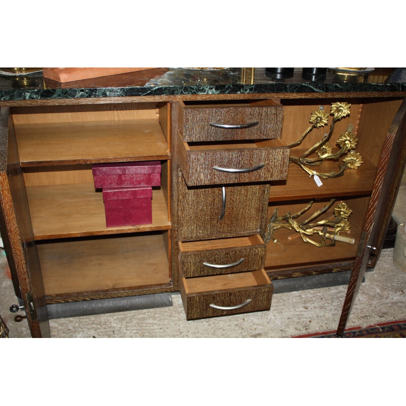  Buffet vintage en placage de bois de palme dans le style d'Eugène PRINTZ,  1930-1940