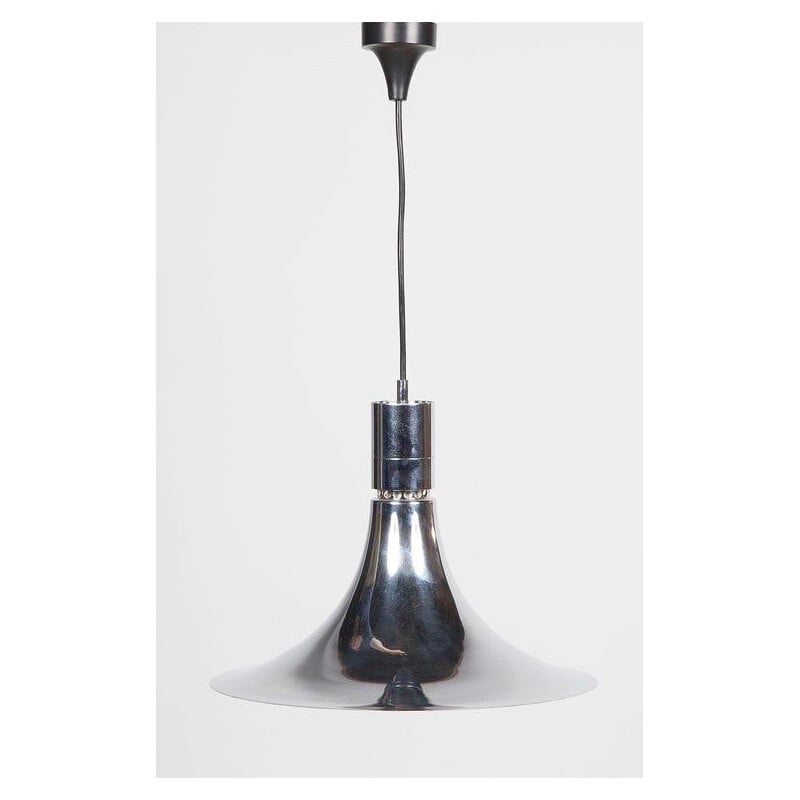 Lámpara de suspensión cónica vintage en metal cromado de Franco Albini, 1968
