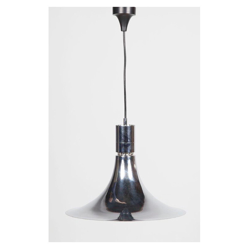 Vintage conische hanglamp in verchroomd metaal van Franco Albini, 1968