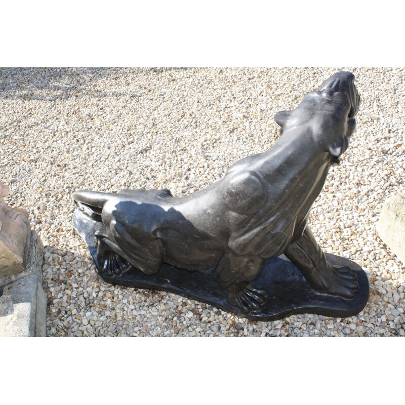 Large Vintage Puma sculpture in anthracite grey marble, 1970