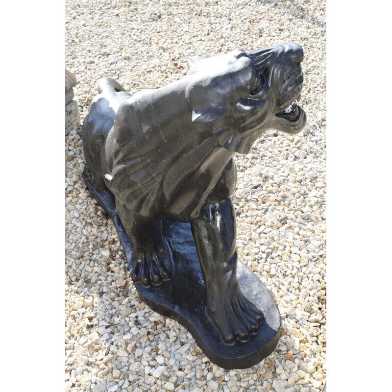 Large Vintage Puma sculpture in anthracite grey marble, 1970