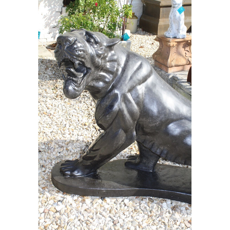 Large Vintage Puma sculpture in anthracite grey marble, 1970