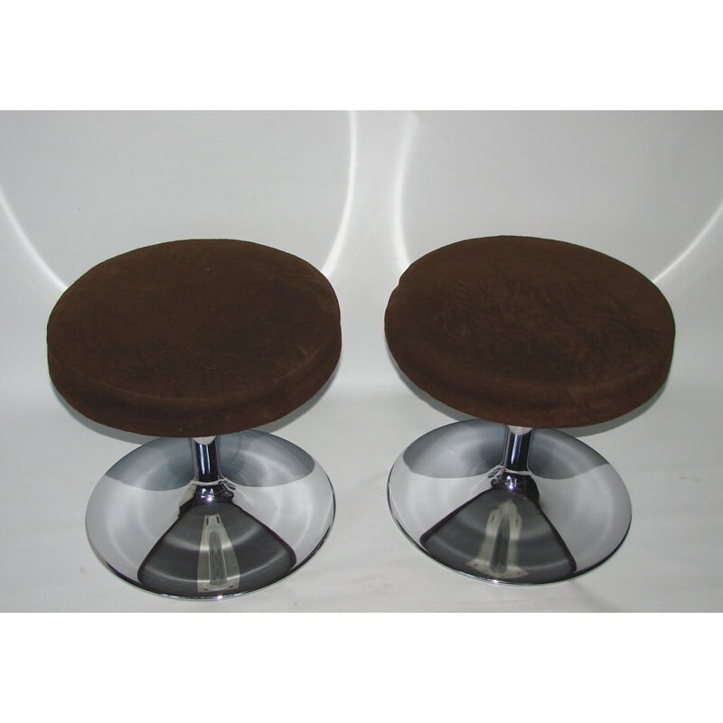 Pair of vintage stools in chrome and fabric, 1970s