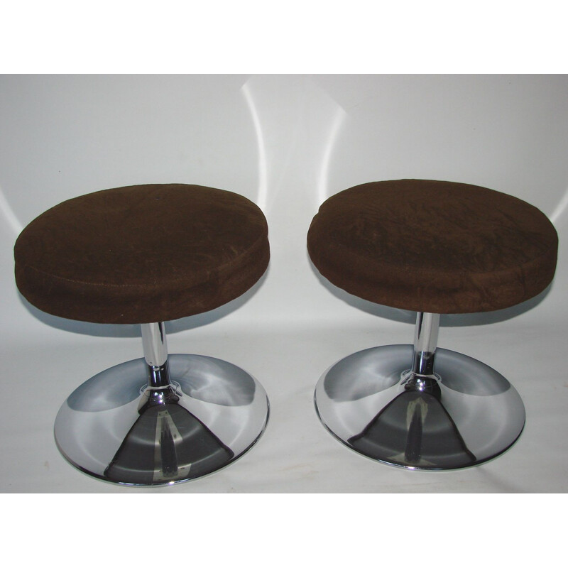 Pair of vintage stools in chrome and fabric, 1970s