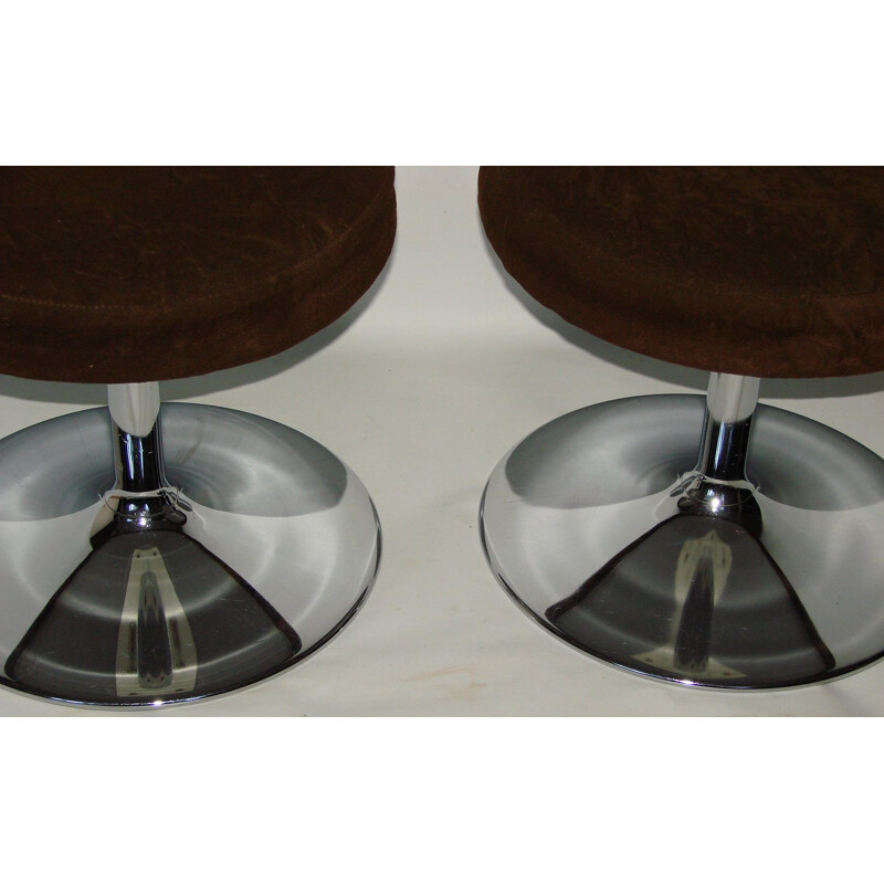 Pair of vintage stools in chrome and fabric, 1970s