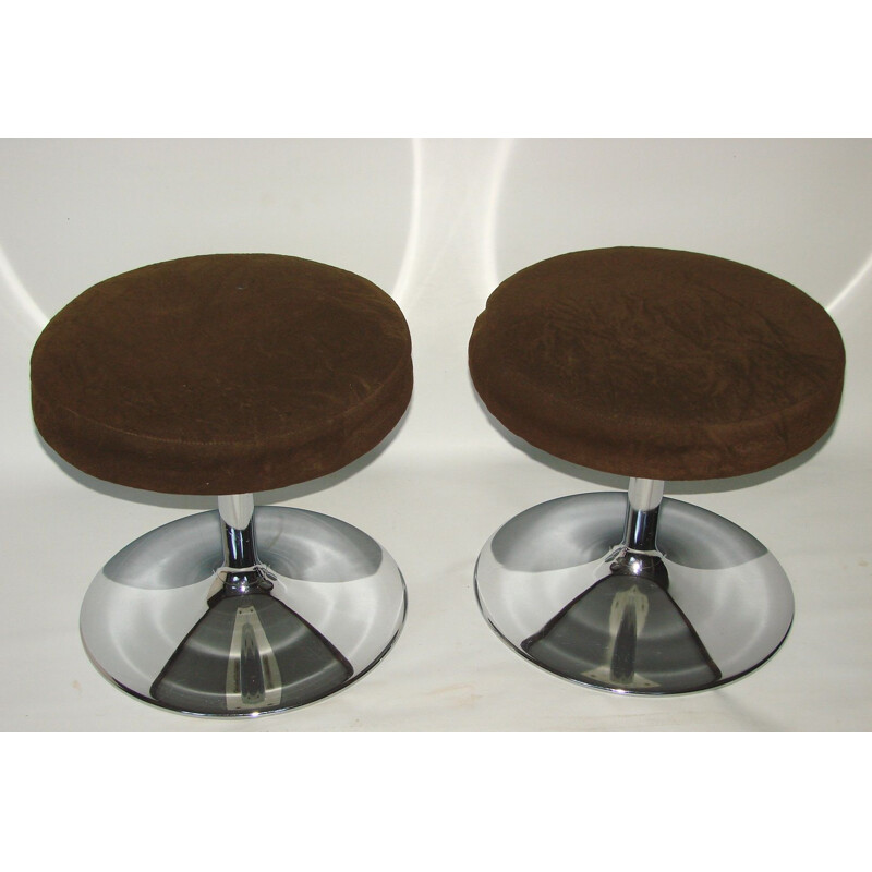 Pair of vintage stools in chrome and fabric, 1970s