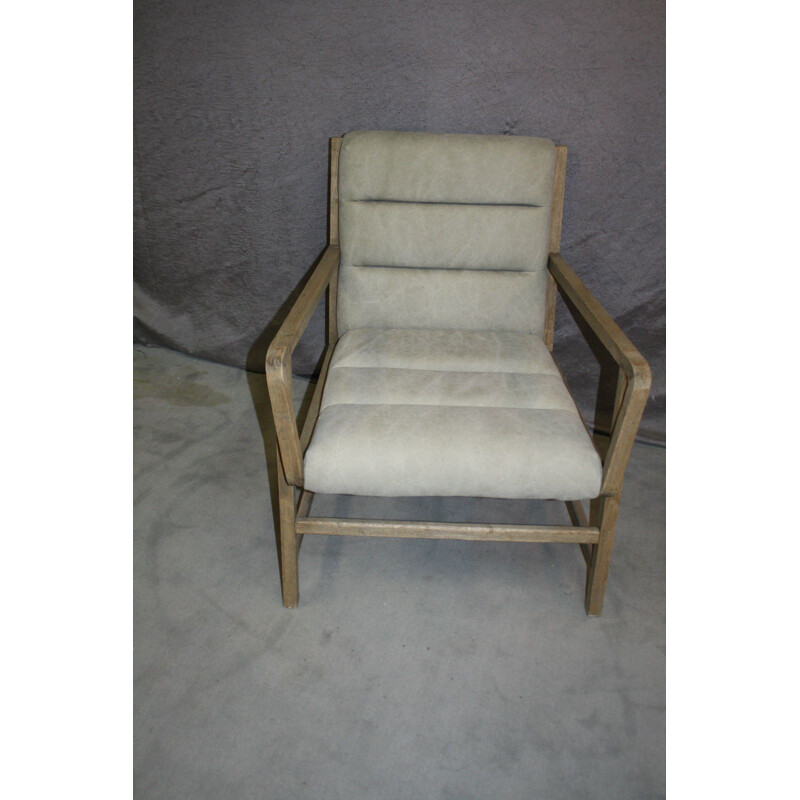 Vintage-Sessel aus Naturholz und hellem Stoff, skandinavisches Design