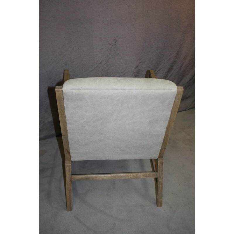 Vintage armchair in natural wood and light fabric, Scandinavian design