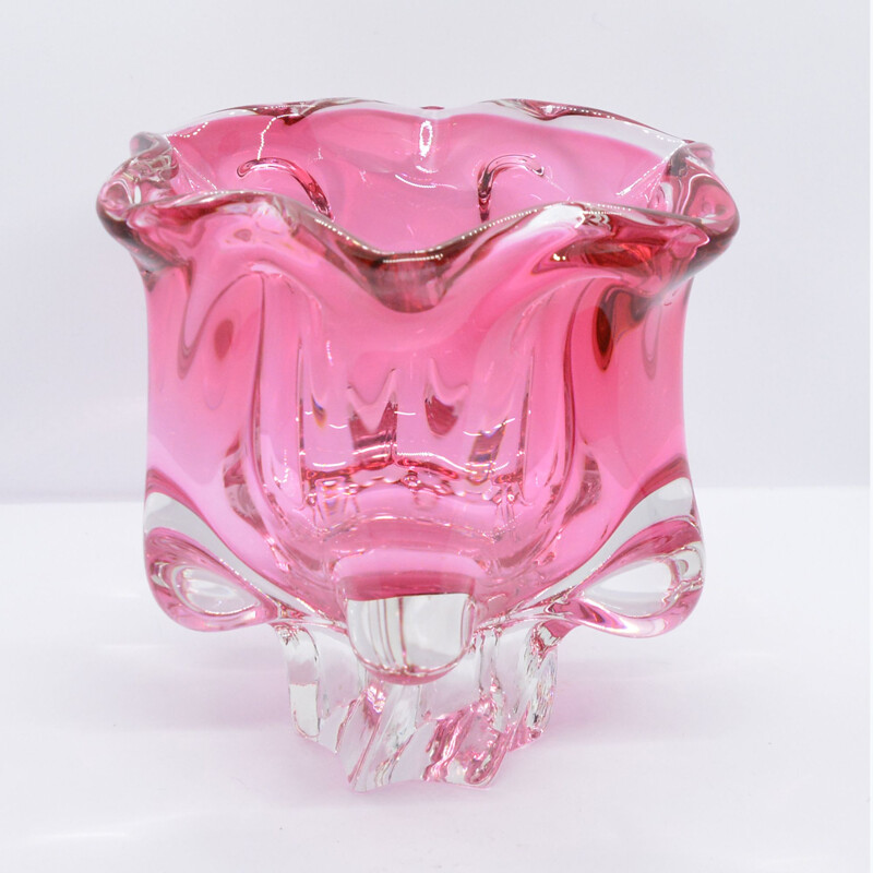 Vintage pink bowl by J. Hospodka for Chribska Sklarna, Czechoslovakia, 1960s