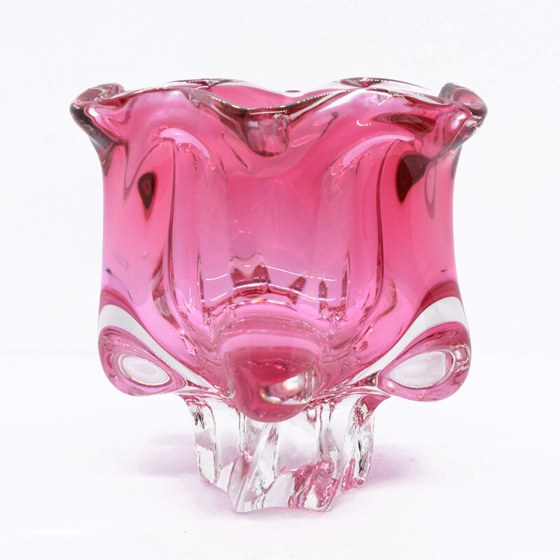 Vintage pink bowl by J. Hospodka for Chribska Sklarna, Czechoslovakia, 1960s