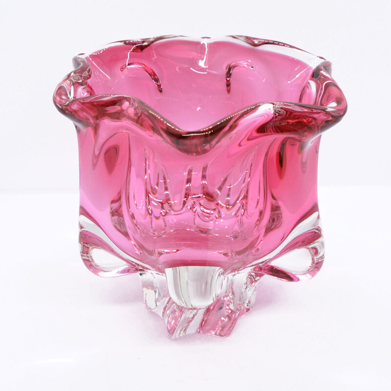 Vintage pink bowl by J. Hospodka for Chribska Sklarna, Czechoslovakia, 1960s