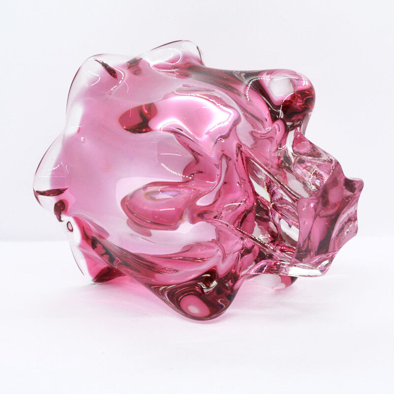 Vintage pink bowl by J. Hospodka for Chribska Sklarna, Czechoslovakia, 1960s