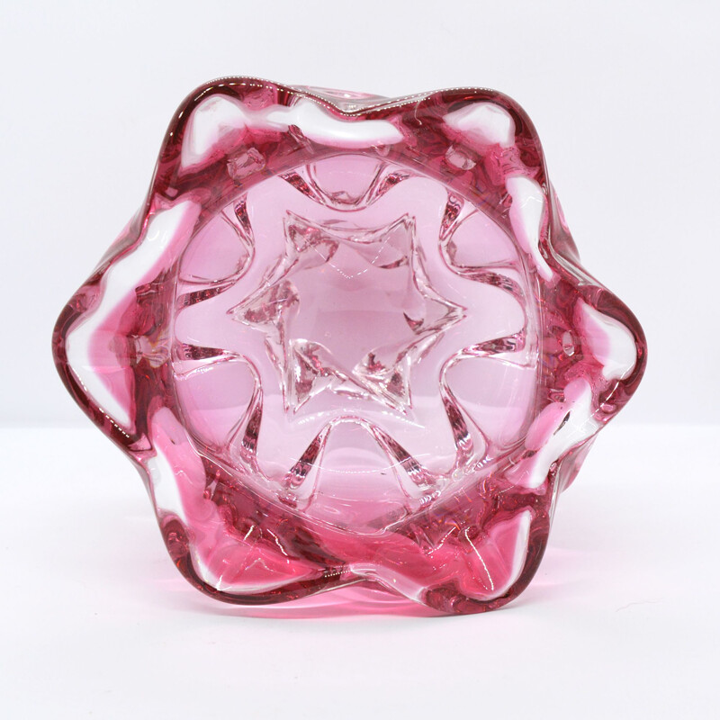 Vintage pink bowl by J. Hospodka for Chribska Sklarna, Czechoslovakia, 1960s