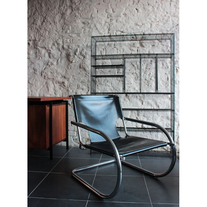 Fauteuil vintage en cuir et chrome par Arrben, Italie