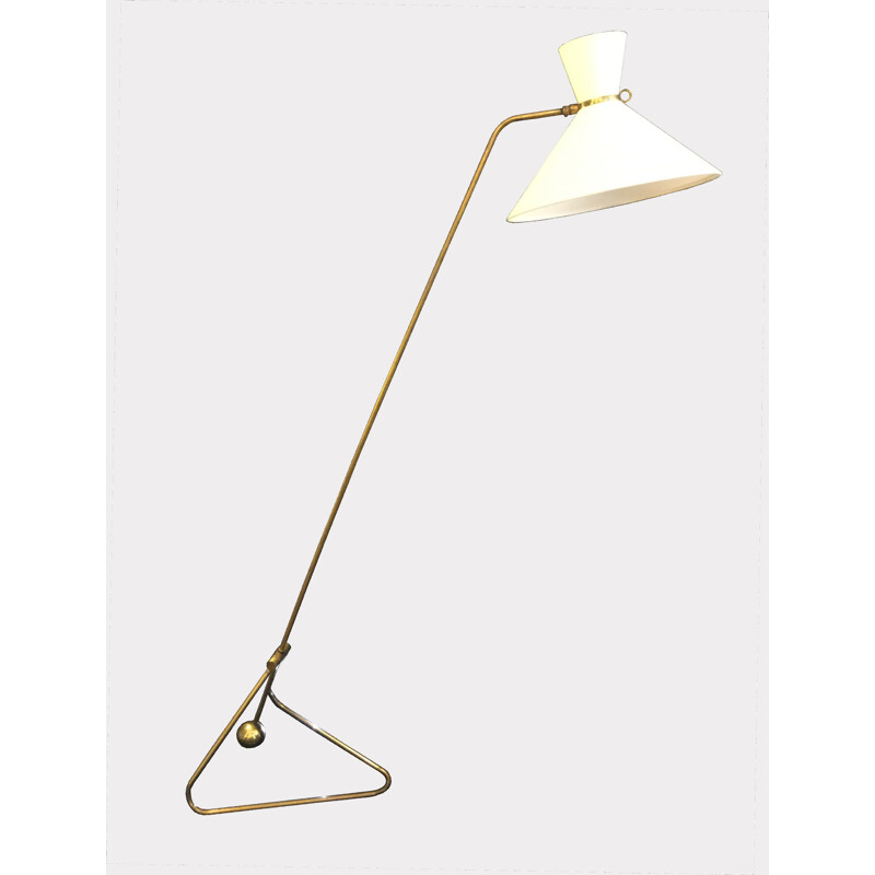 French floor lamp in brass with rocker arm bracket, Robert MATHIEU - 1950s