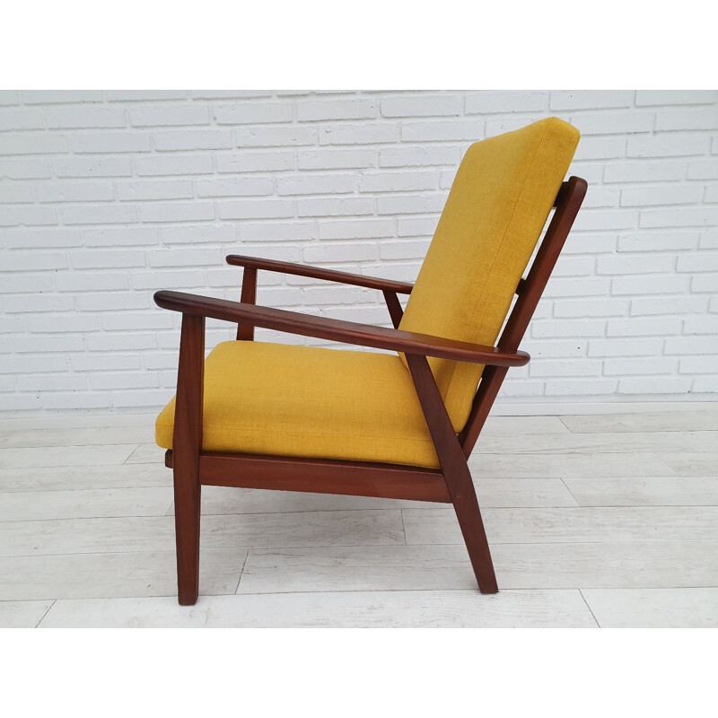 Vintage yellow Danish armchair in solid teak wood, 1970s