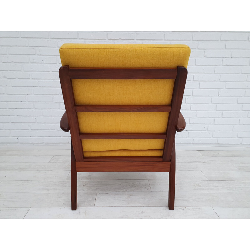 Vintage yellow Danish armchair in solid teak wood, 1970s