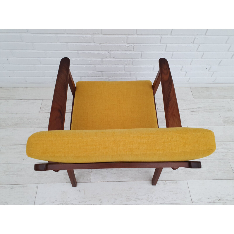 Vintage yellow Danish armchair in solid teak wood, 1970s