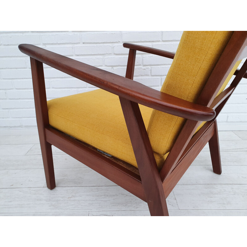 Vintage yellow Danish armchair in solid teak wood, 1970s