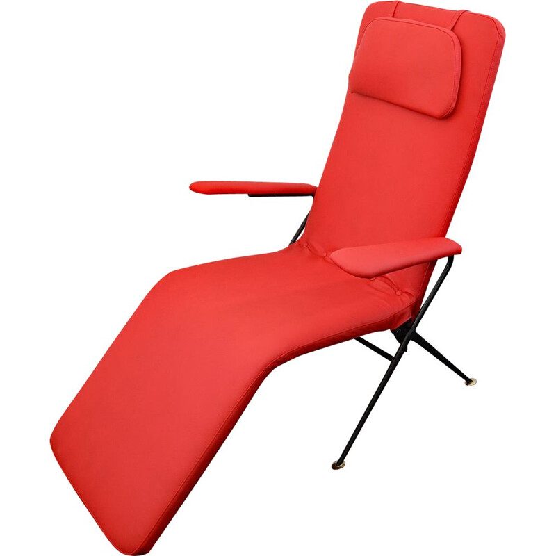 Vintage red chaise longue, Itália, 1950