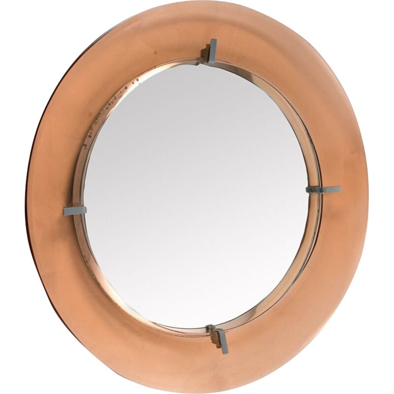 Vintage circular glass mirror by Cristal Art, Italy 1960